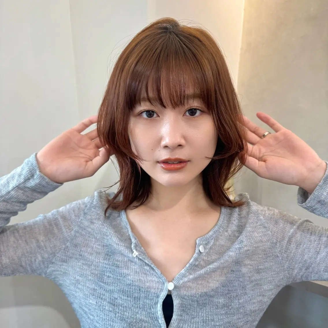 ミディアム カラー カット ヘアカラー トリートメント 🧡ボブ/うる艶カラ ー🩵　さくら🌸のヘアスタイル