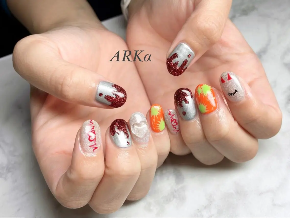 ネイル ハート マグネットネイル ハンドネイル ARKα Nishiのネイルデザイン