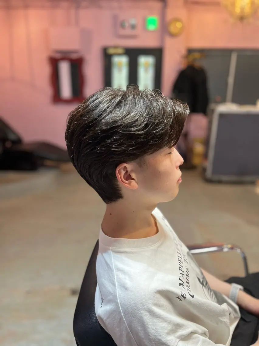 ショート メンズ センターパート マッシュ カット 藤野 海翔のヘアスタイル