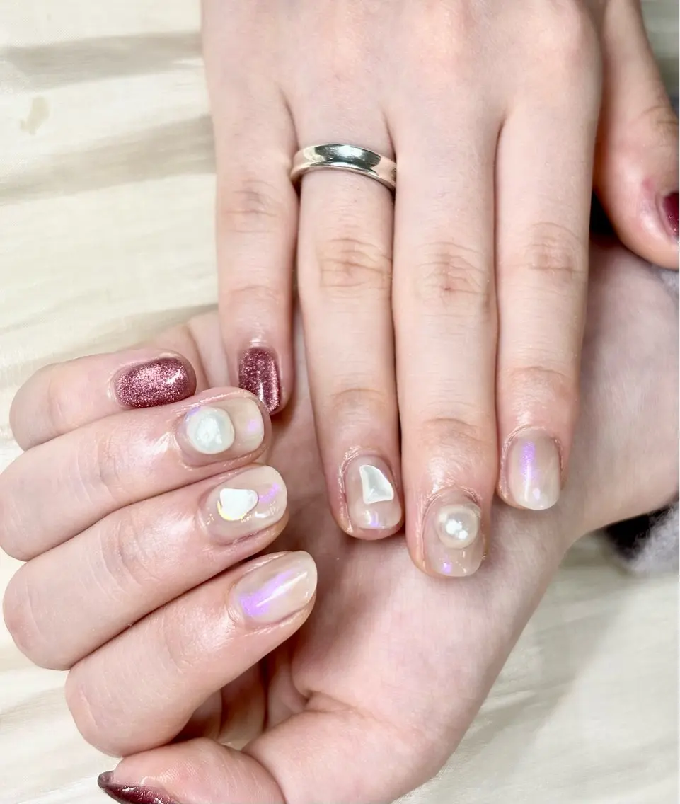 ネイル ボルドー マグネットネイル ニュアンスネイル ハンドネイル ハンドケア ETE LUNA NAILのネイルデザイン