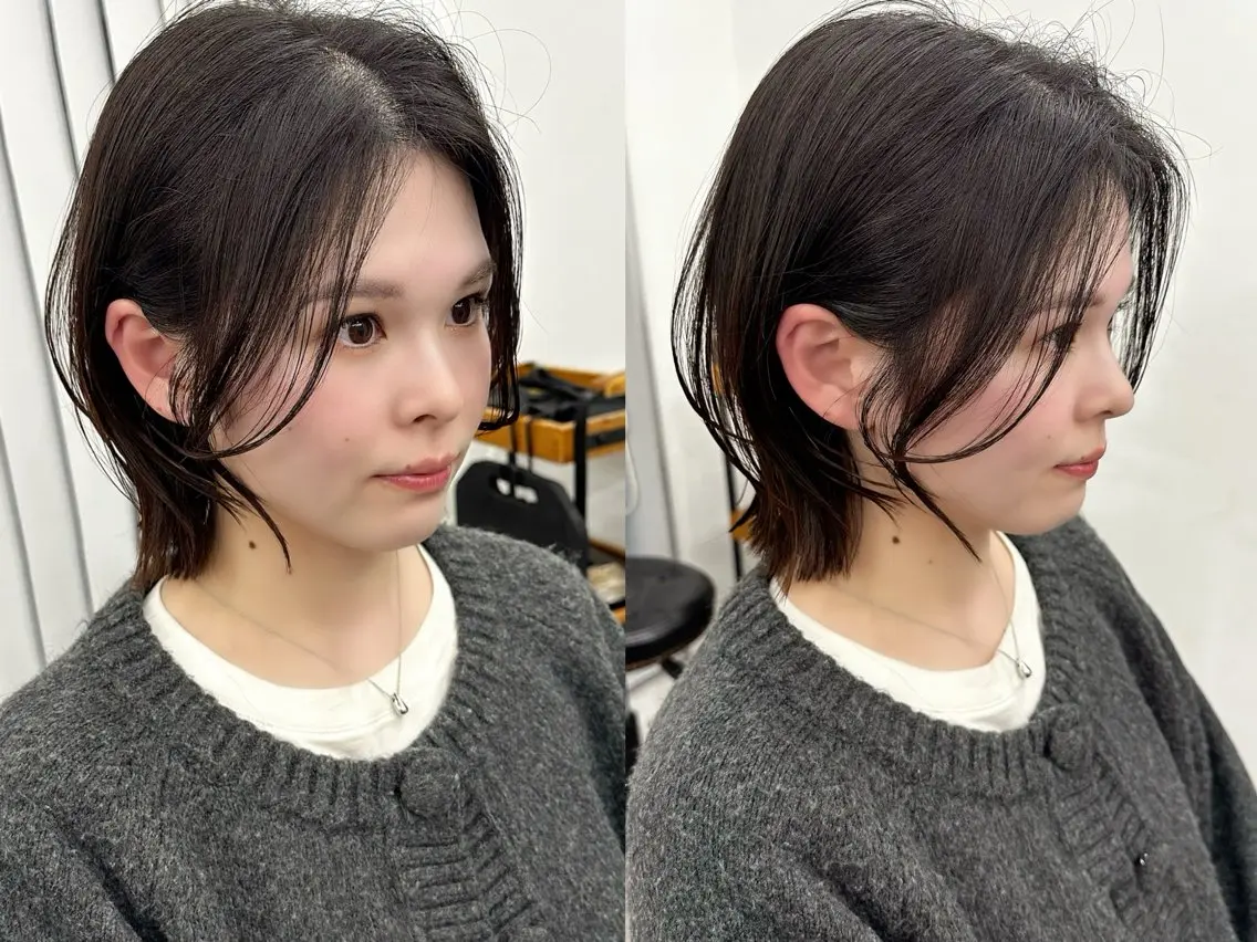 ミディアム カラー パーマ ヘアアレンジ メンズ キッズ レイヤーカット/ 巻ける縮毛矯正のヘアスタイル