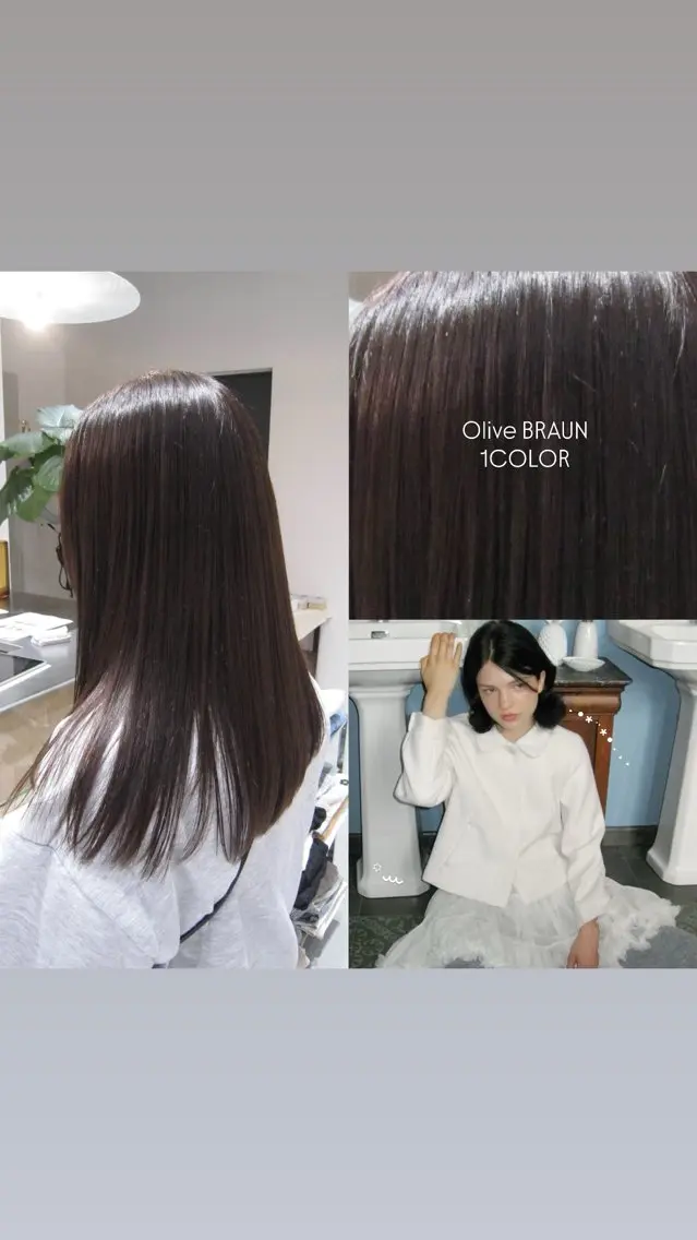 セミロング カラー オリーブカラー ヘアカラー 🌷似合わせカラー 🌷/岡崎/アイ🐰のヘアスタイル