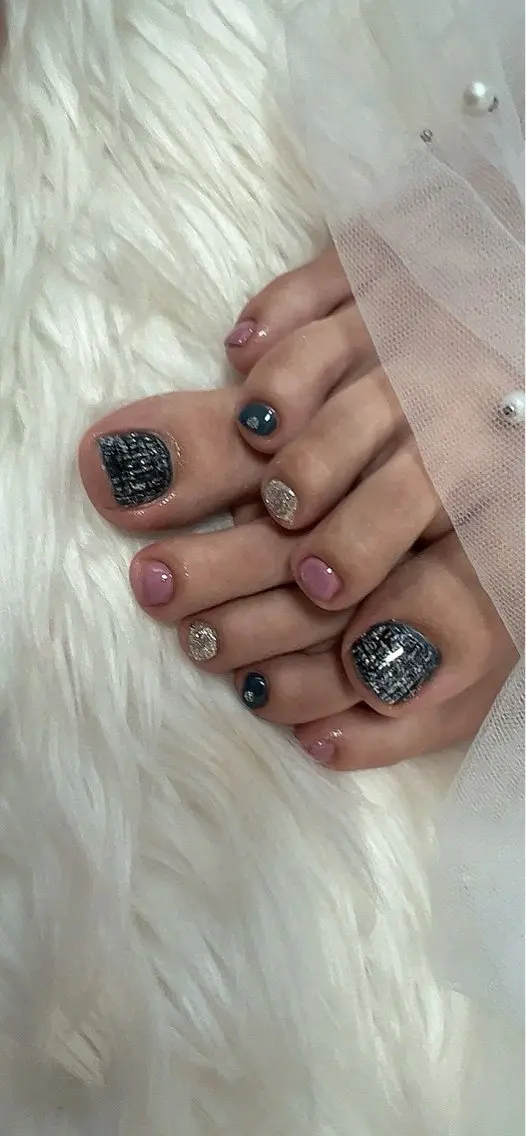 ネイル ネイビー ツイードネイル Mimi Nailのネイルデザイン