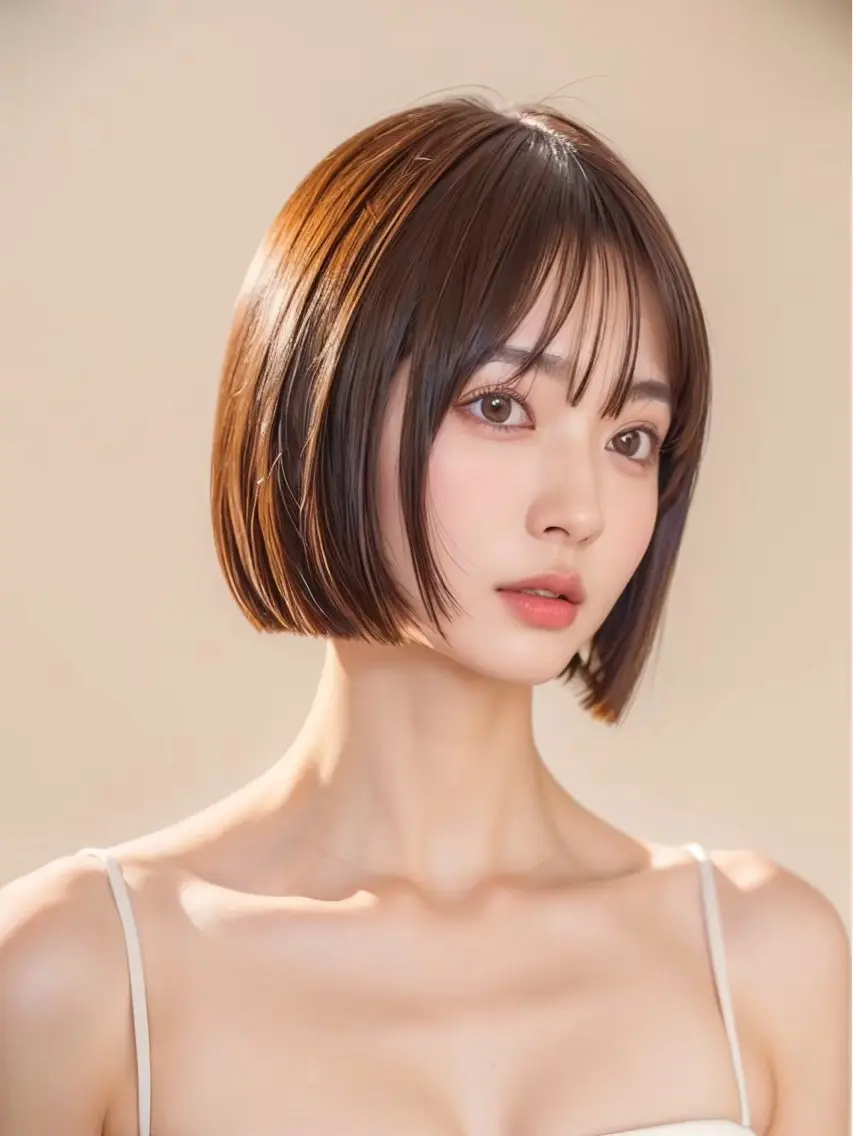 ショート カラー ヘアアレンジ 切りっぱなしボブ ボブ 韓国風ヘア シースルーバング カット ヘアカラー トリートメント ヘッドスパ ヘアセット レイヤーカット/艶髪 🎀笠原 優花🎀のヘアスタイル