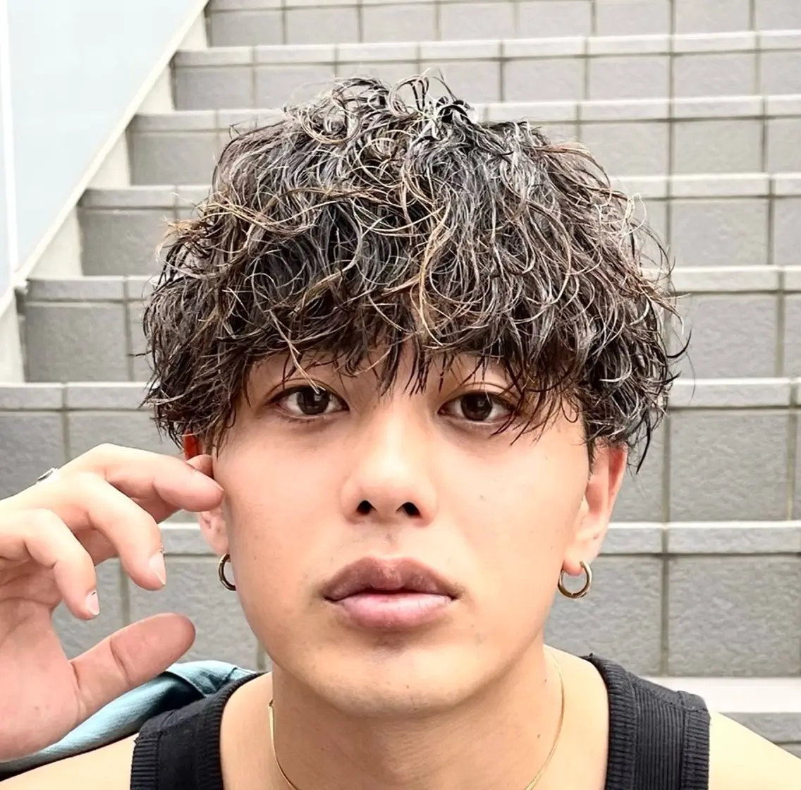ミディアム パーマ メンズ 恵比寿メンズカット モデル無料/かずきのヘアスタイル
