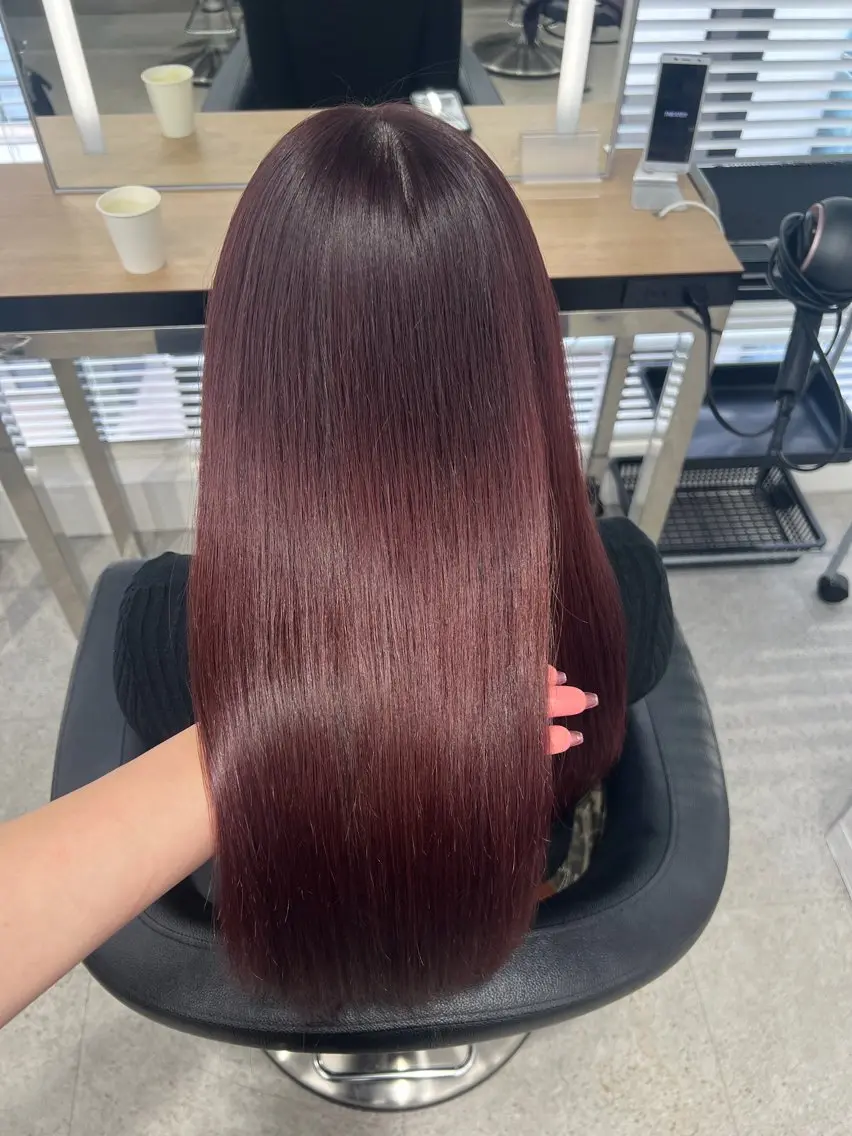 ロング カラー ブリーチ 髪質改善 トリートメント ヘアカラー 💗愛され暖色💗 ピンク/レッド💗のヘアスタイル