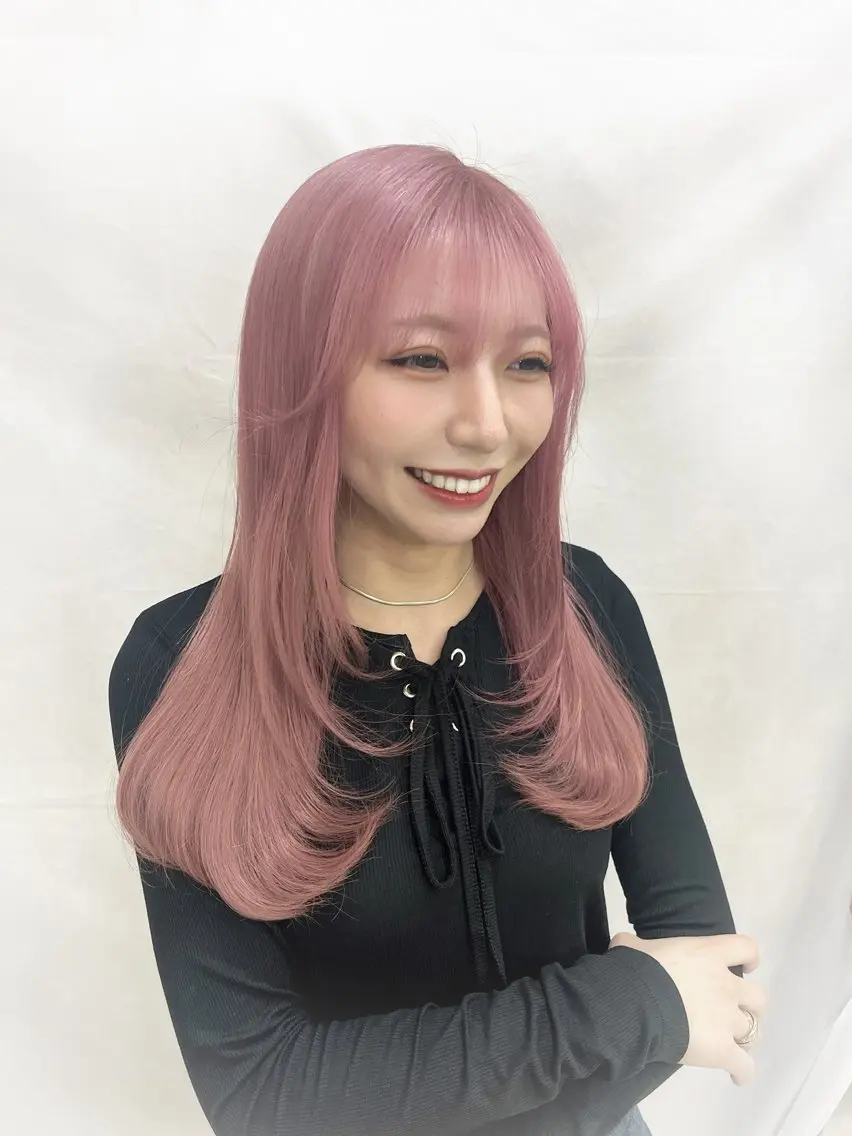 ロング カラー ピンクカラー 韓国レイヤー×モテ髪 /MITSUKI🤍のヘアスタイル