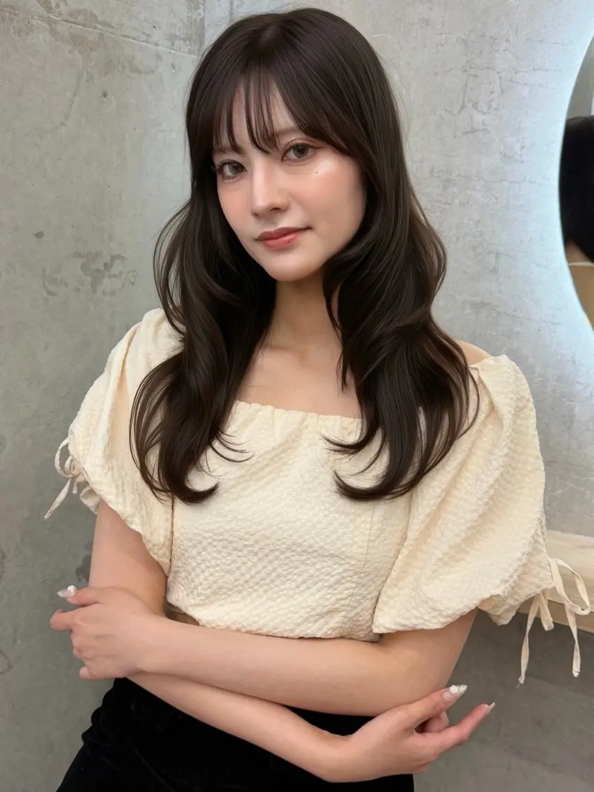 ロング カラー ベージュカラー ブリーチ ブラウンカラー ショコラグレージュ チョコレートブラウン めぐみ/レイヤー🤎 ブリーチなしカラーのヘアスタイル