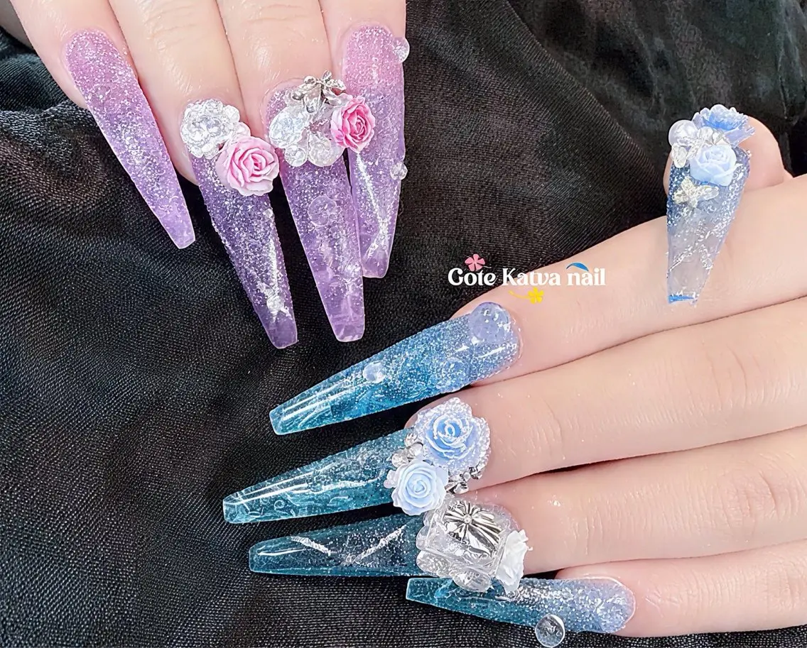 ネイル フラッシュネイル 水色 夏ネイル ハンドネイル ハンドケア Gote Kawa nail salonのネイルデザイン