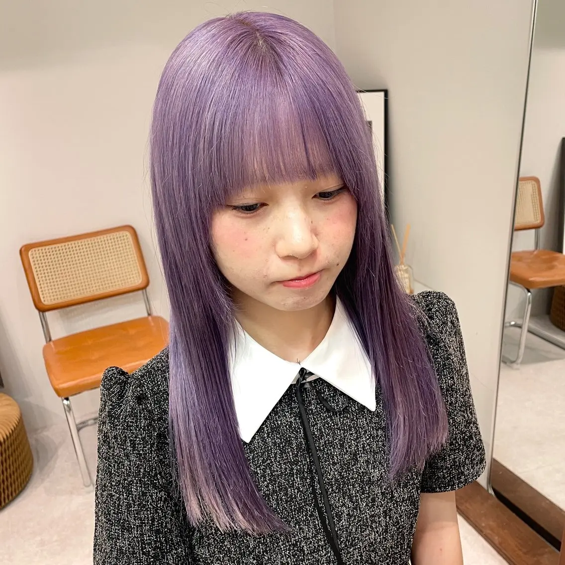 ロング カラー パープルカラー ヘアカラー トリートメント ヘアセット ハイトーン×レイヤー /遠藤将太のヘアスタイル