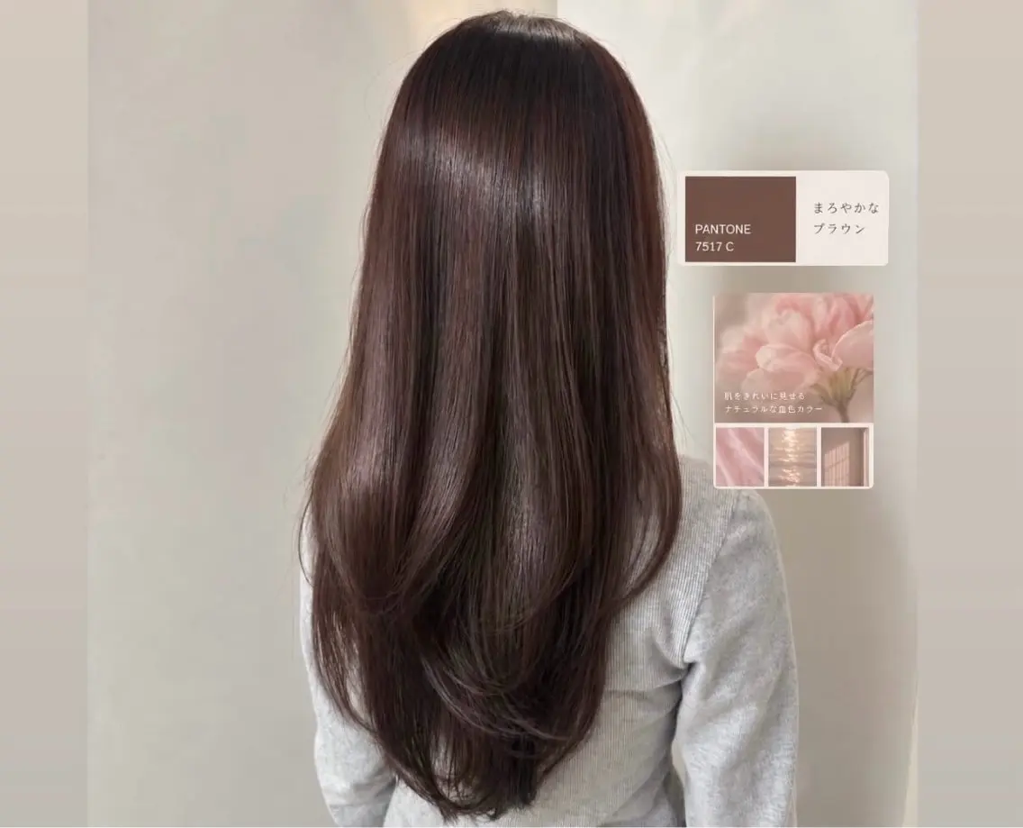 セミロング カラー ブラウンカラー 透明感カラー カット ヘアカラー トリートメント ヒナ/酸性ストレート /髪質改善のヘアスタイル