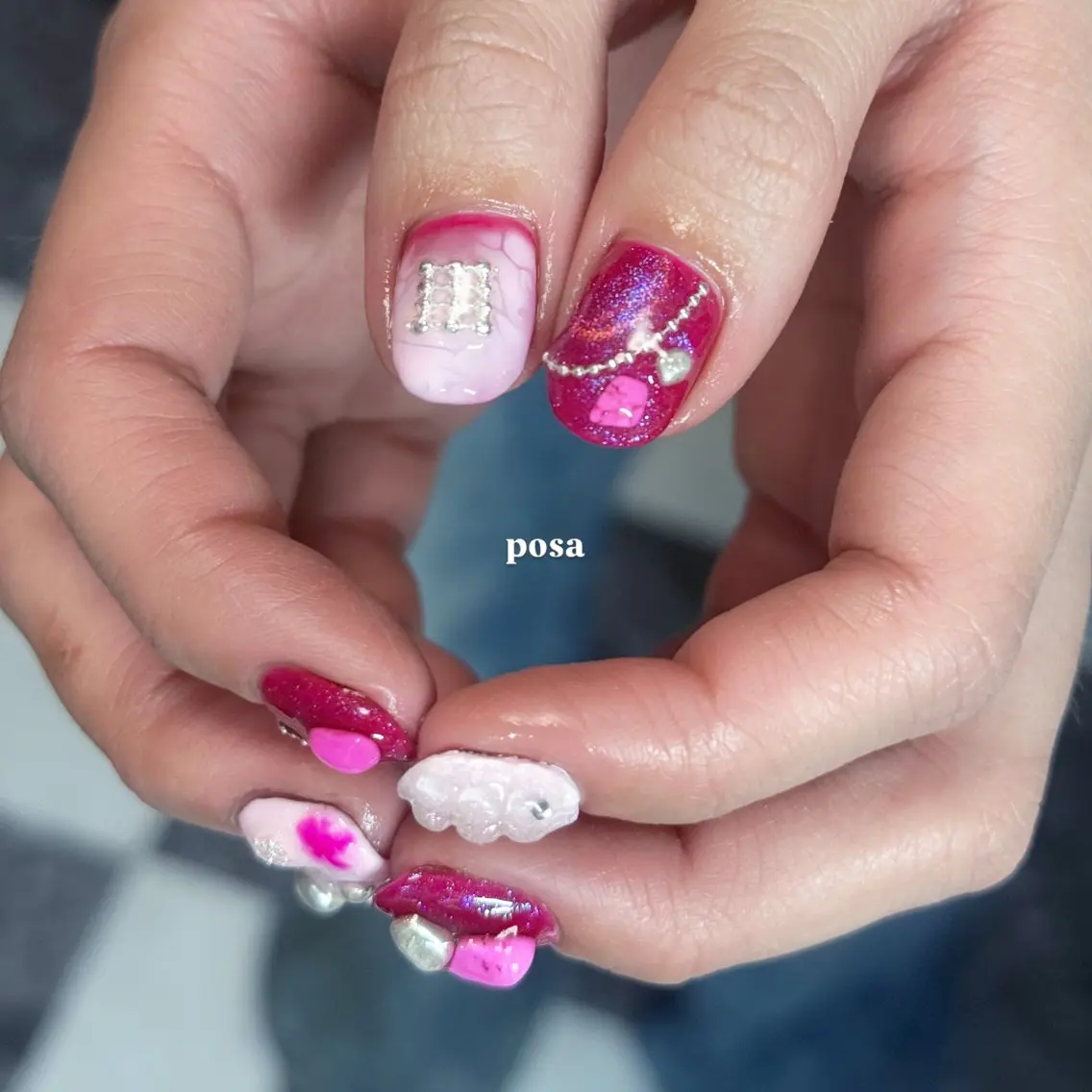 ネイル ピンク ショートネイル シンプルネイル ハンドネイル posa nail モエミのネイルデザイン