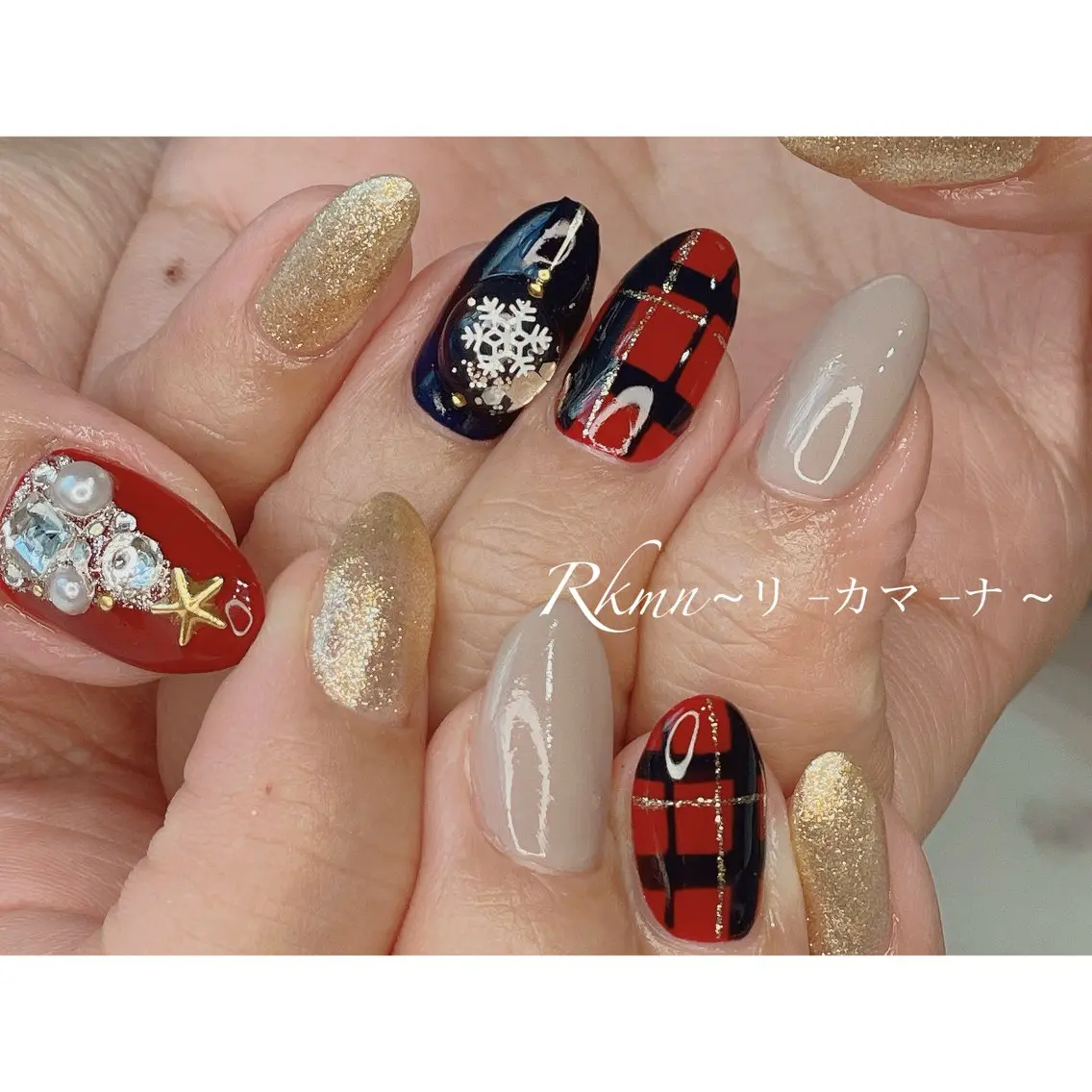 ネイル アートネイル ボルドー ネイビー 春ネイル ハンドネイル フットネイル ハンドケア Rkmn ~リ-カマ-ナ~のネイルデザイン
