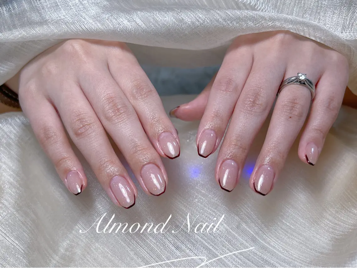 ネイル 長さ出し フラッシュネイル フットネイル フレンチネイル ジェルネイル Almond Nail 亀戸のネイルデザイン