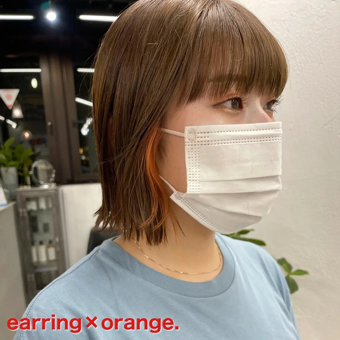 ショート カラー イヤリングカラー オレンジ カット ヘアカラー トリートメント ブリーチダブルカラー 【koide】のヘアスタイル