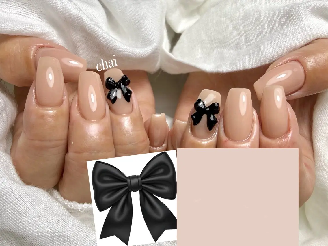 ネイル ワンカラーネイル リボン シンプルネイル ハンドネイル chai nail +  eye📍鶴橋のネイルデザイン