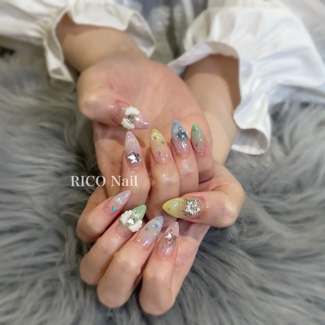ネイル ハンドネイル RICO Nail パーツつけ放題🌈のネイルデザイン