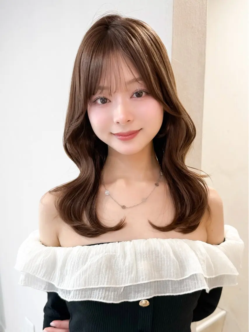ミディアム カラー バレイヤージュ ベージュカラー ブリーチ ケアブリーチ ダブルカラー カット ヘアカラー トリートメント ミディアム/顔周り/ ベージュ🌼mayuのヘアスタイル