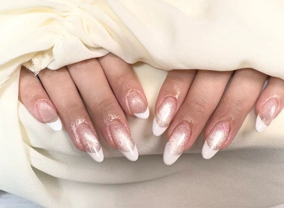 ネイル 長さ出し フレンチネイル マグネットネイル 持ち込み ピンク ハンドネイル ✨韓国✨nail salonLumieのネイルデザイン