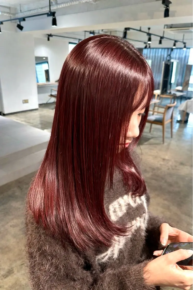 ロング カラー ブリーチ ブラウンカラー カシス ブリーチなしカラー ピンクカラー ブリーチ/ハイトーン ⚗️HARUKAのヘアスタイル