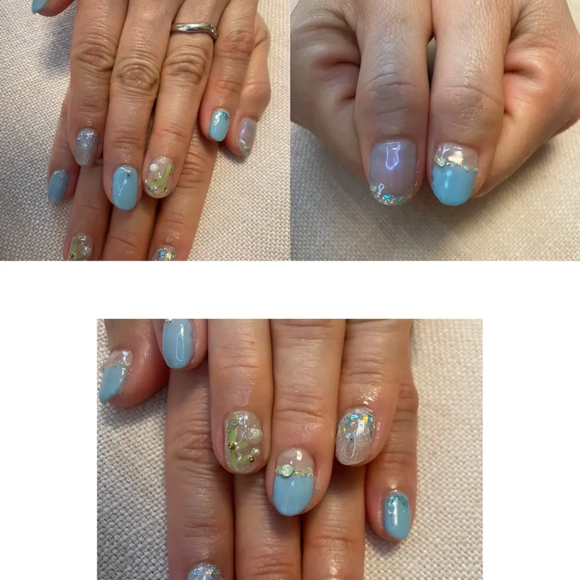 ネイル ブルー フレンチネイル ジェルネイル グラデーション ラメ(グリッター) NAIL★M 真紀のネイルデザイン