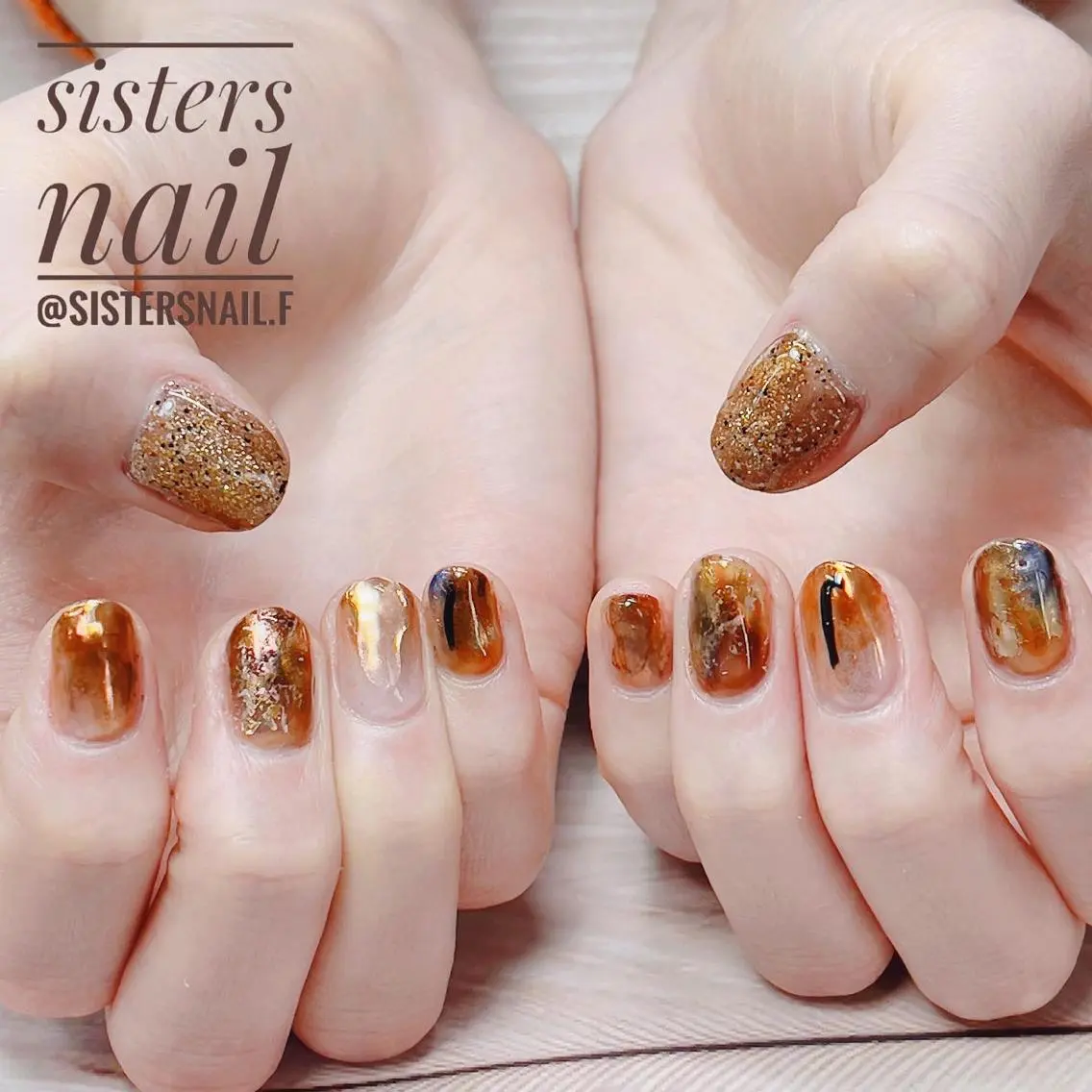 ネイル アートネイル ブラウン ジェルネイル ミラーネイル ニュアンスネイル sisters nail.fのネイルデザイン