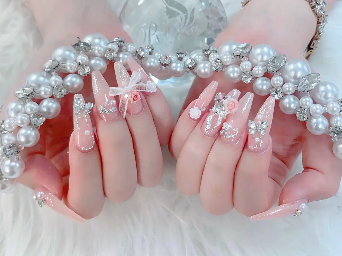 ネイル ブルー ジェルネイル ガーリー グラデーション グリーン ハンドネイル Rin Nail 新大久保店のネイルデザイン