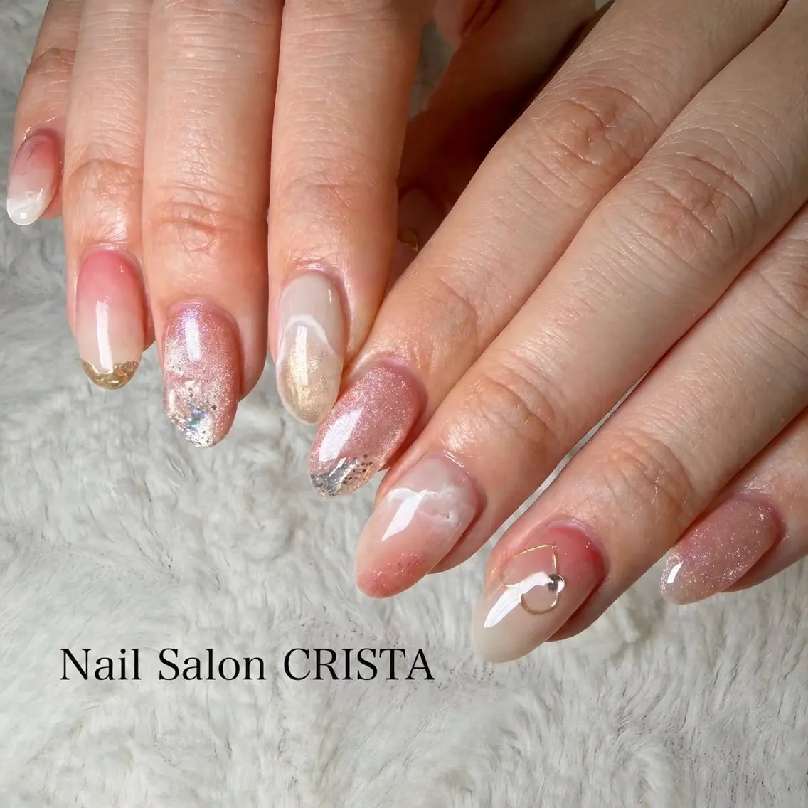 ネイル ニュアンスネイル ピンク ハンドネイル CRISTA 🫧ヒナタのネイルデザイン