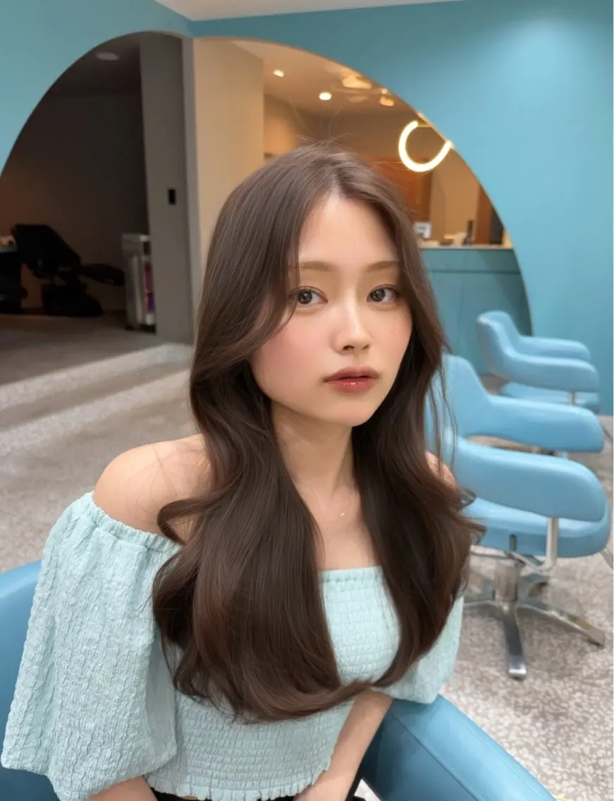 セミロング 顔周りカット 髪質改善 韓国風ヘア レイヤーカット おくれ毛 カット ヘアカラー 坂田 奈菜子のヘアスタイル