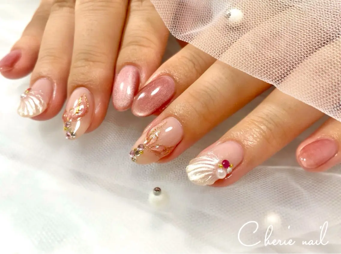 ネイル ジェルネイル マグネットネイル 夏ネイル ハンドネイル Cherienail yunaのネイルデザイン