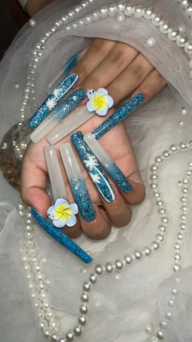 ネイル ロングネイル スカルプネイル 夏ネイル ハンドネイル icy nail れいあのネイルデザイン