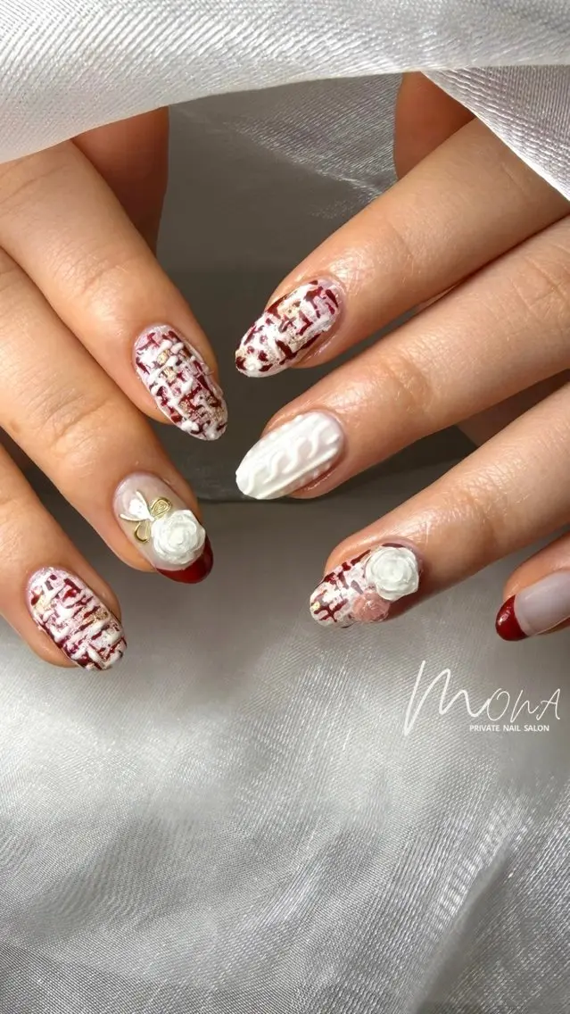 ネイル フレンチネイル ツイードネイル ハンドネイル Nailsalon MONA.のネイルデザイン