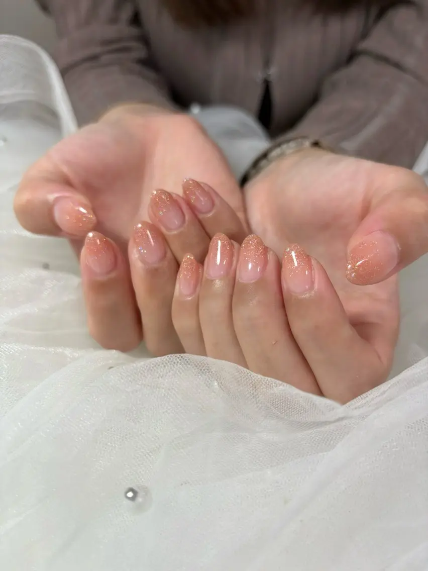 ネイル グラデーション ラメ(グリッター) ラメグラデーション オフィスネイル オレンジ ハンドネイル tytto nail ❤︎eriのネイルデザイン