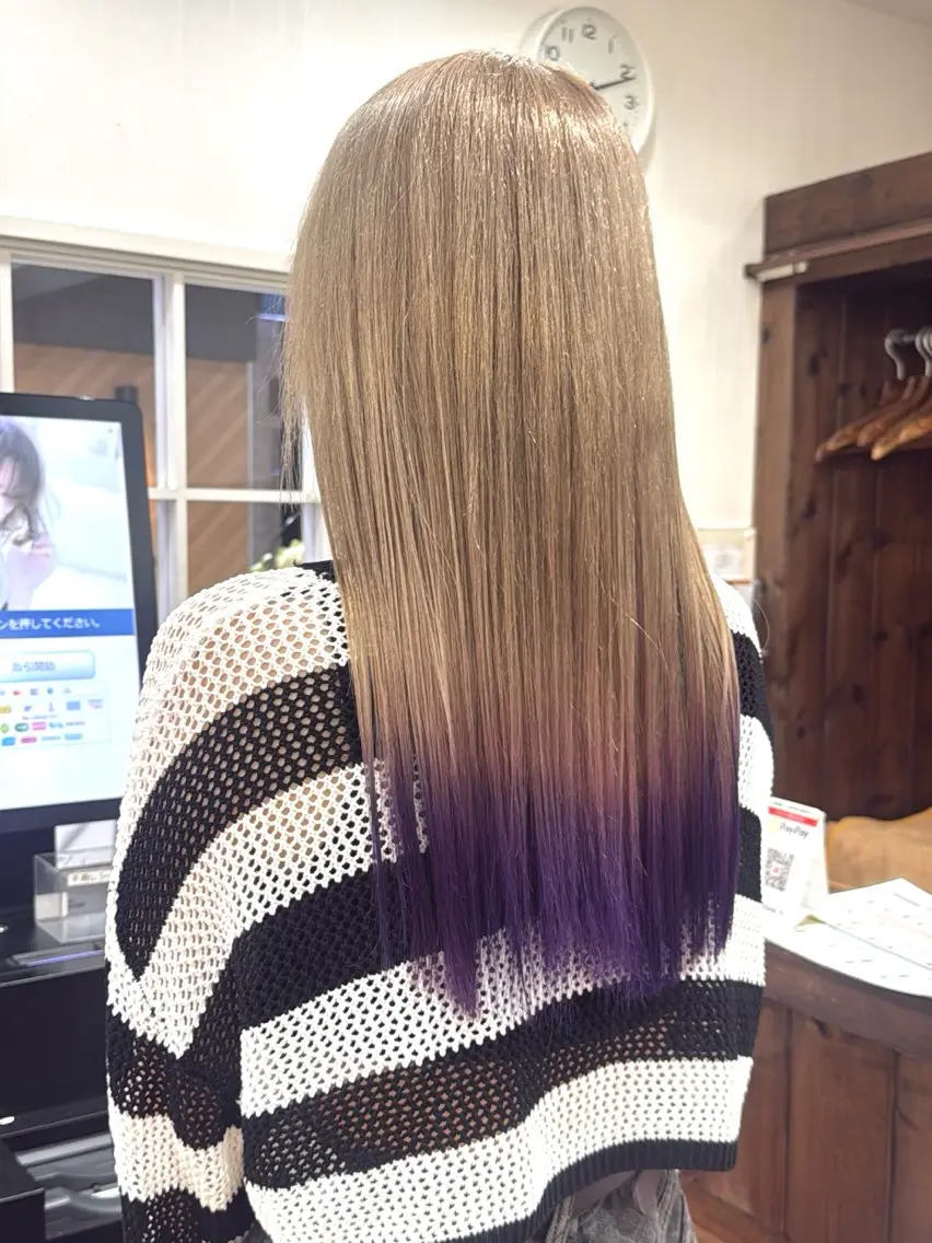 ロング カラー ベージュカラー ミルクティーベージュ パープルカラー ヘアカラー 💖ダブルカラー/ ヘアセット/晴香💖のヘアスタイル