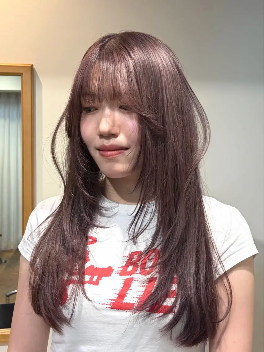セミロング カラー ベージュカラー ピンクカラー カット ヘアカラー ショート/レイヤー/ 透明感カラー/サナのヘアスタイル