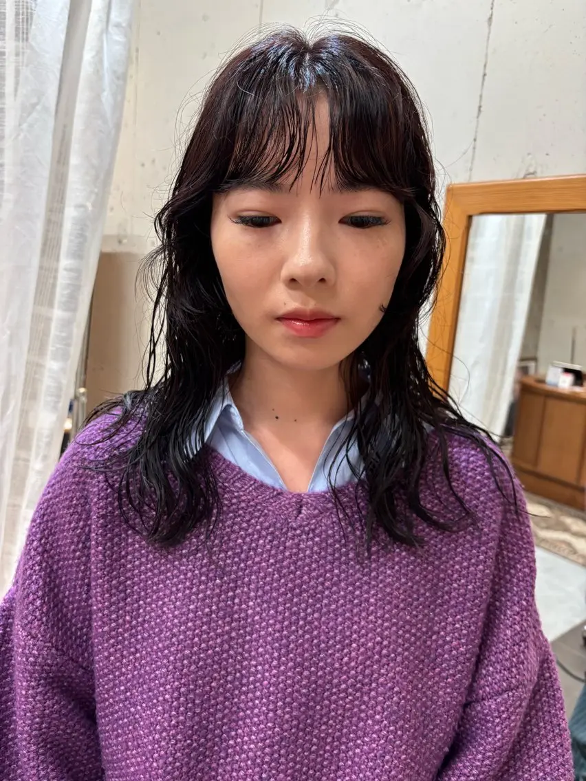 セミロング カラー パーマ カット パーマ 永田 愛莉のヘアスタイル