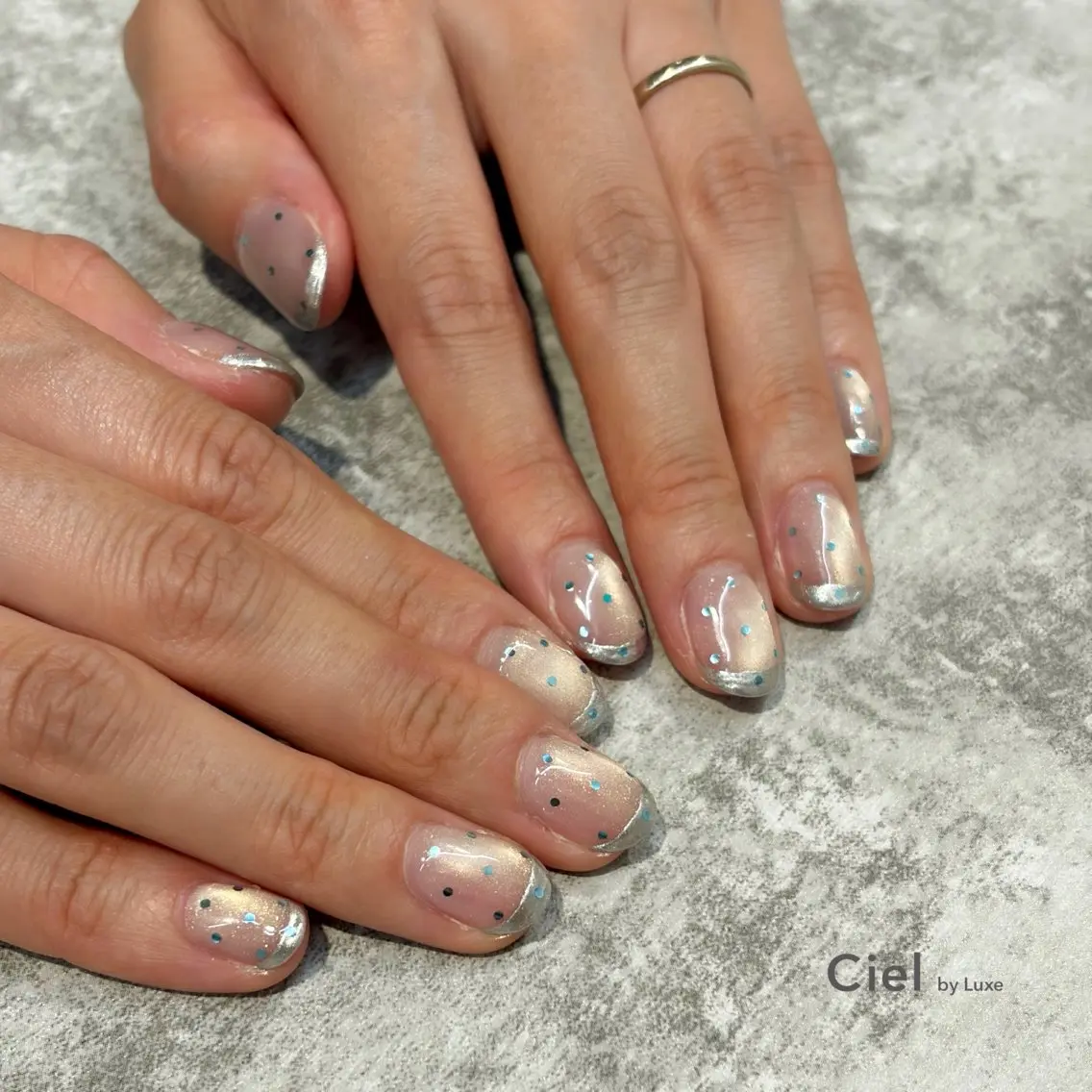 ネイル ドット フレンチネイル ハンドネイル Cielbyluxe Handoのネイルデザイン