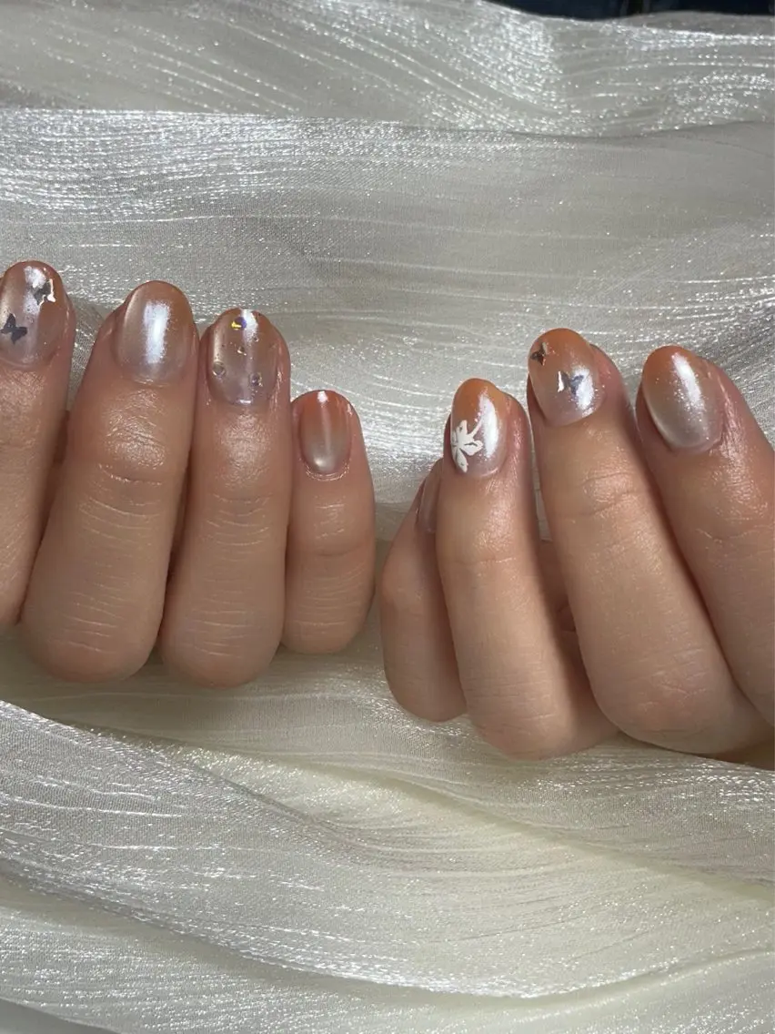 ネイル グラデーション ラメ(グリッター) ミラーネイル オレンジ nail salon minthのネイルデザイン