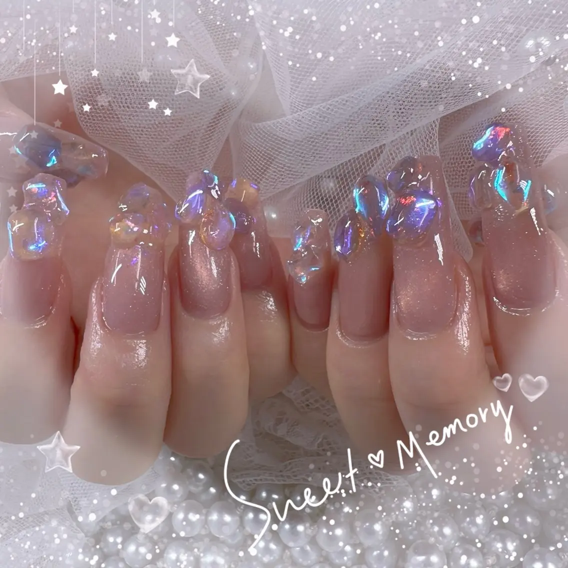 ネイル チークネイル フレンチネイル ガーリー ガラスフレンチ グラデーション ハンドネイル ハンドケア Chill Nailsalonのネイルデザイン