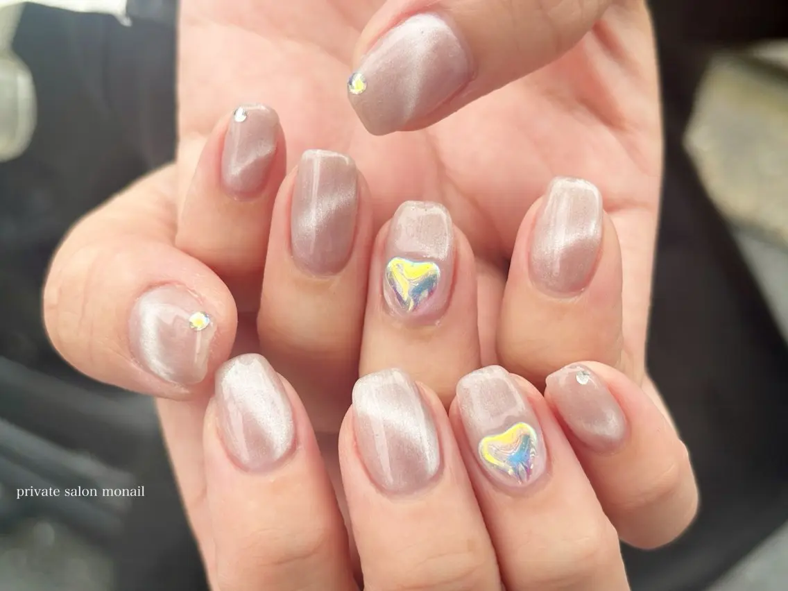 ネイル マグネットネイル ピンク ストーンネイル ハンドネイル nail salon monailのネイルデザイン