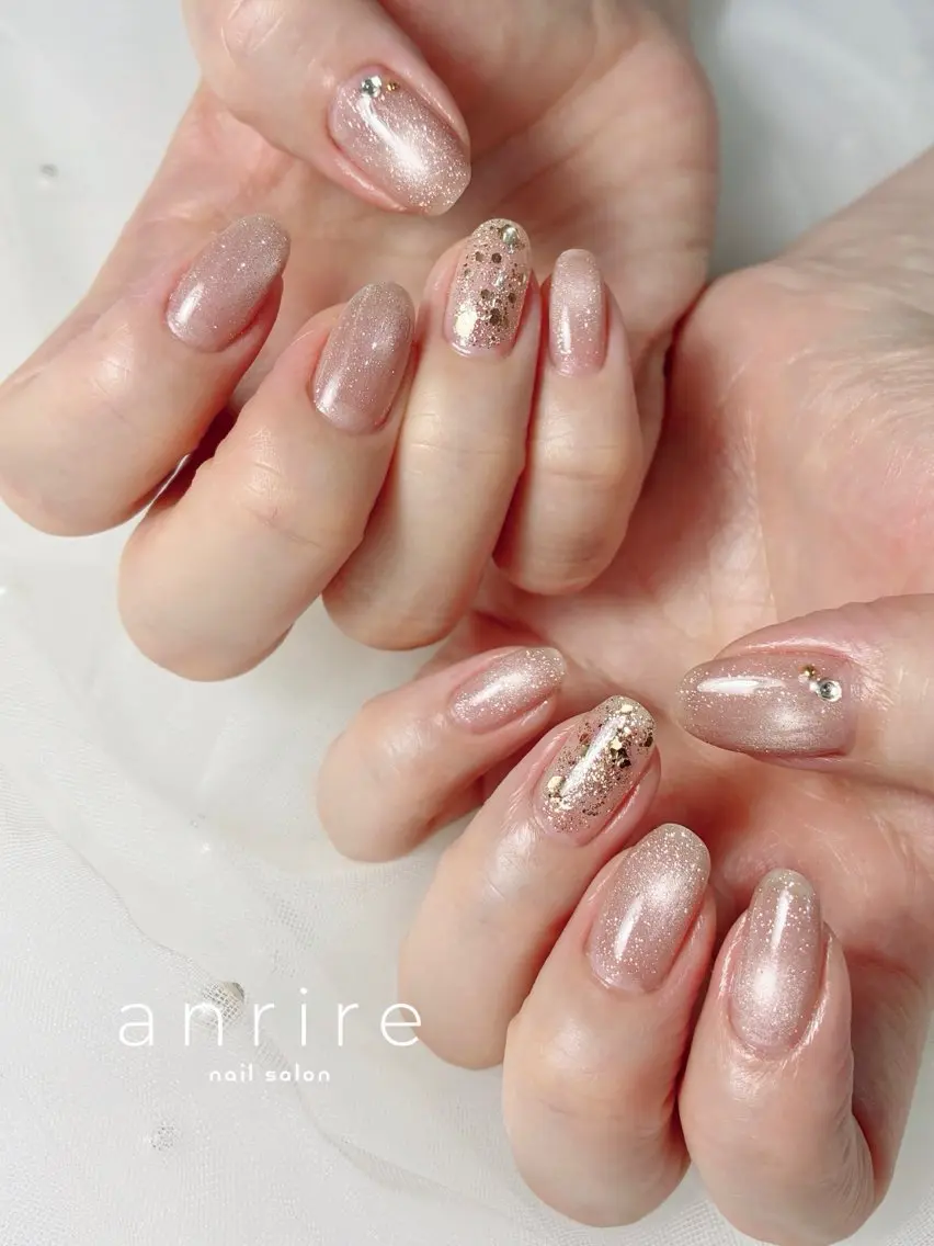 ネイル キラキラネイル ラメ(グリッター) マグネットネイル オフィスネイル ハンドネイル nailsalon anrireのネイルデザイン