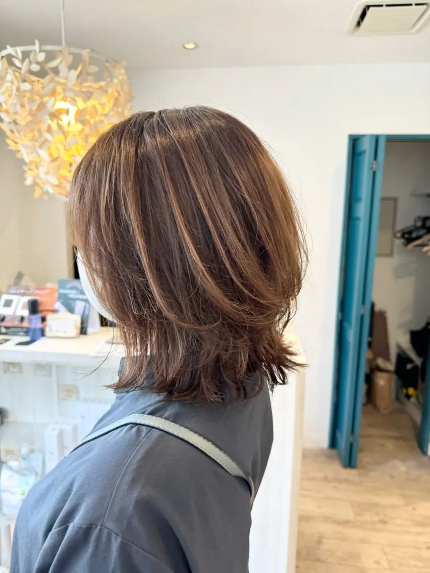 ミディアム カラー ボブレイヤー ボブ レイヤーカット 赤間 飛鳥のヘアスタイル