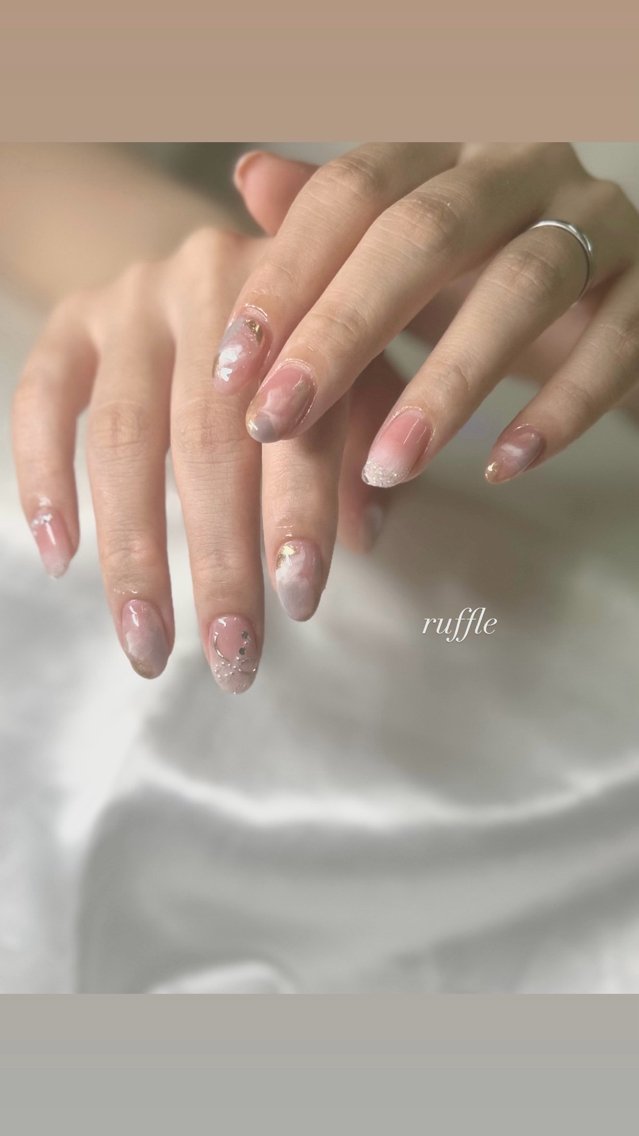 ネイル アートネイル 持ち込み ニュアンスネイル ruffle Asukaのネイルデザイン