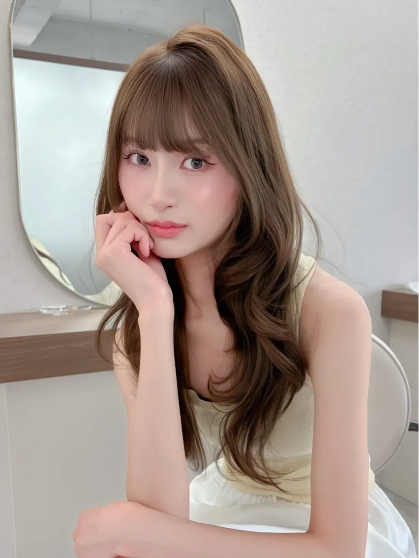 ロング カラー ベージュカラー ブリーチ 透明感カラー ダブルカラー ミント ヘアカラー 藤野 結衣のヘアスタイル