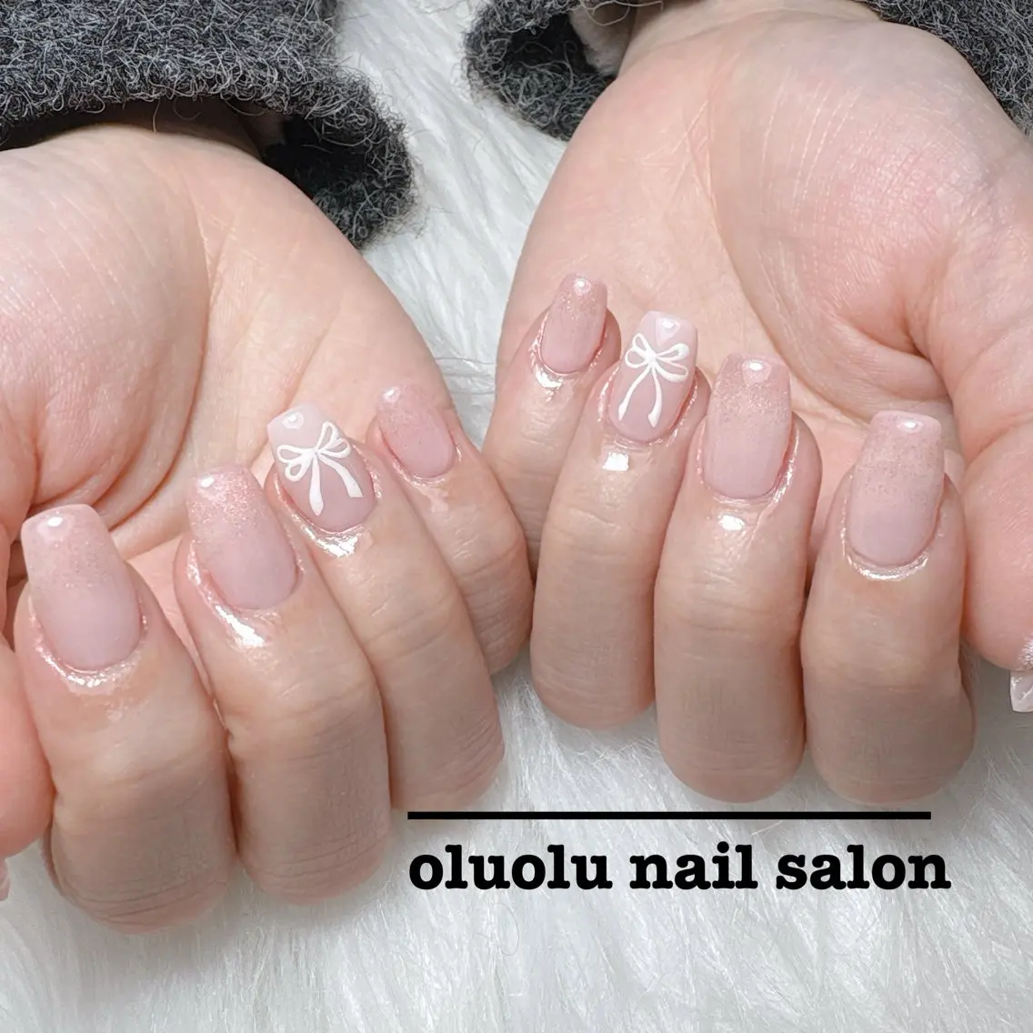 ネイル ピンク リボン ワンホンネイル oluolu nailsalonのネイルデザイン