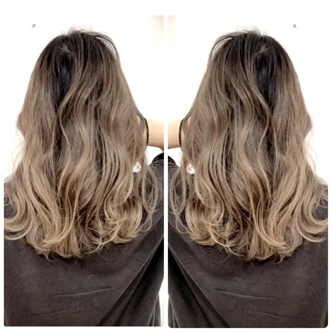 セミロング カラー アッシュ バレイヤージュ ブリーチ デザインカラー グレージュ カット ヘアカラー トリートメント 京都大人女性ショート 徒歩1分/秋山のヘアスタイル