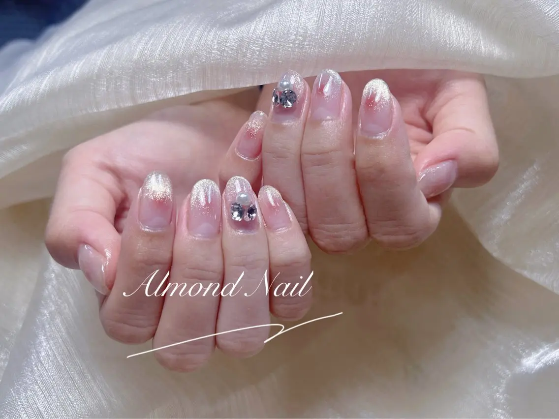 ネイル 長さ出し フラッシュネイル フットネイル フレンチネイル ジェルネイル Almond Nail 亀戸のネイルデザイン