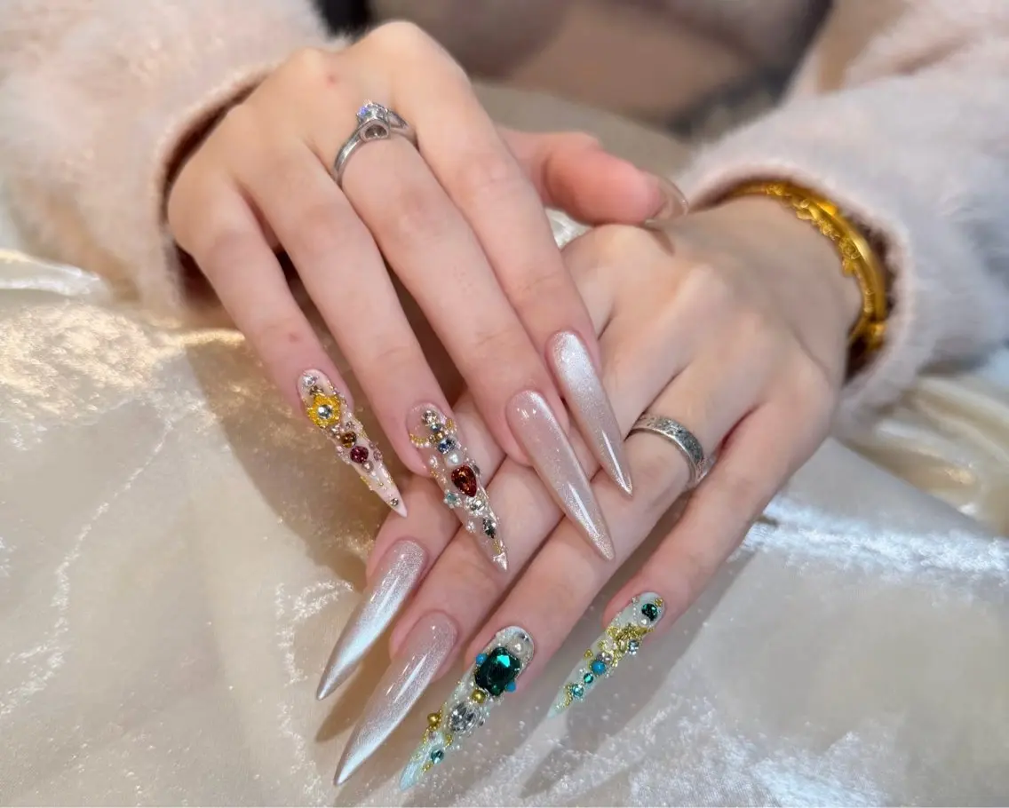ネイル ブルー 成人式 ゴールド 氷ネイル・うるうるネイル キラキラネイル Yoxie ミキのネイルデザイン