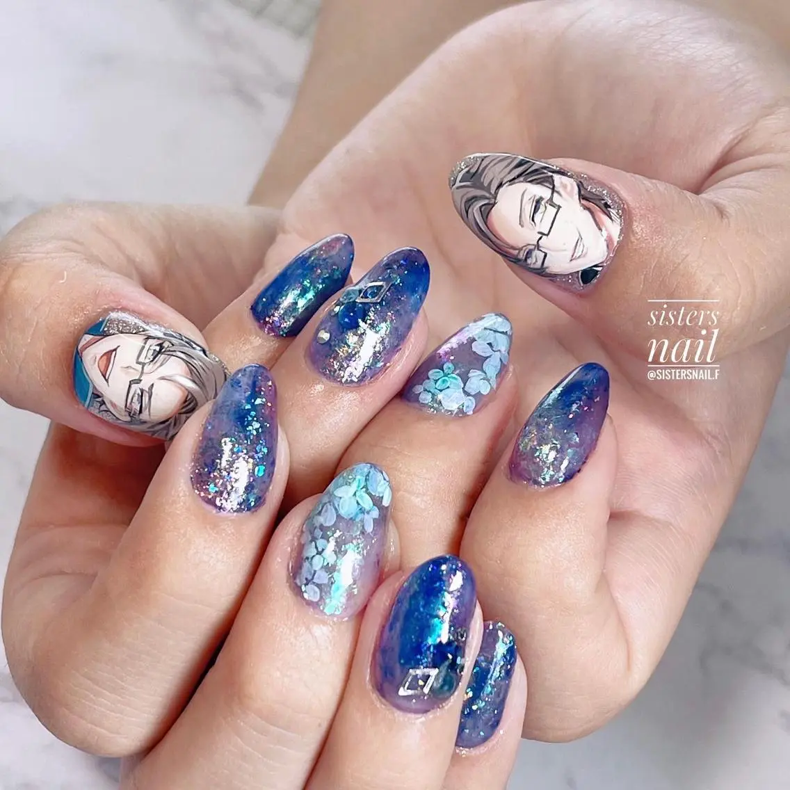 ネイル アートネイル ブルー 夏ネイル sisters nail.fのネイルデザイン