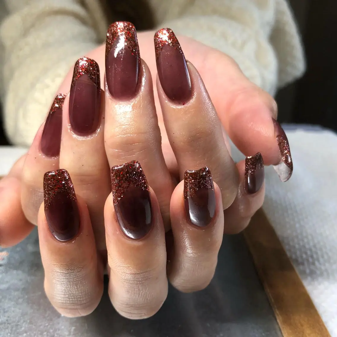 ネイル ブラウン フレンチネイル ラメ(グリッター) 口コミ5.0 Mizuki.aのネイルデザイン